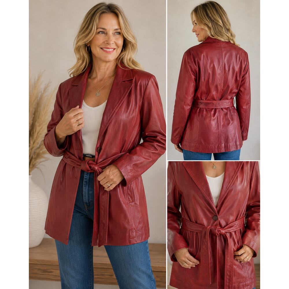Pamala McCoy Pink Leather Belted Jacket Women’s L Y2K Boho Coat